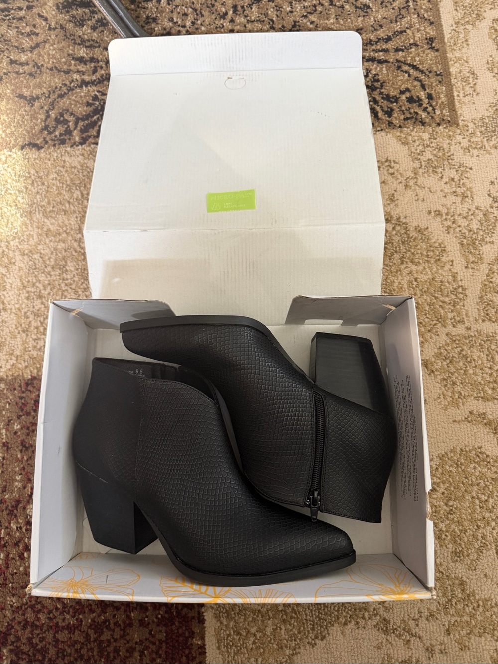 Yellow Box Black Textured Ankle Booties with Side Zip